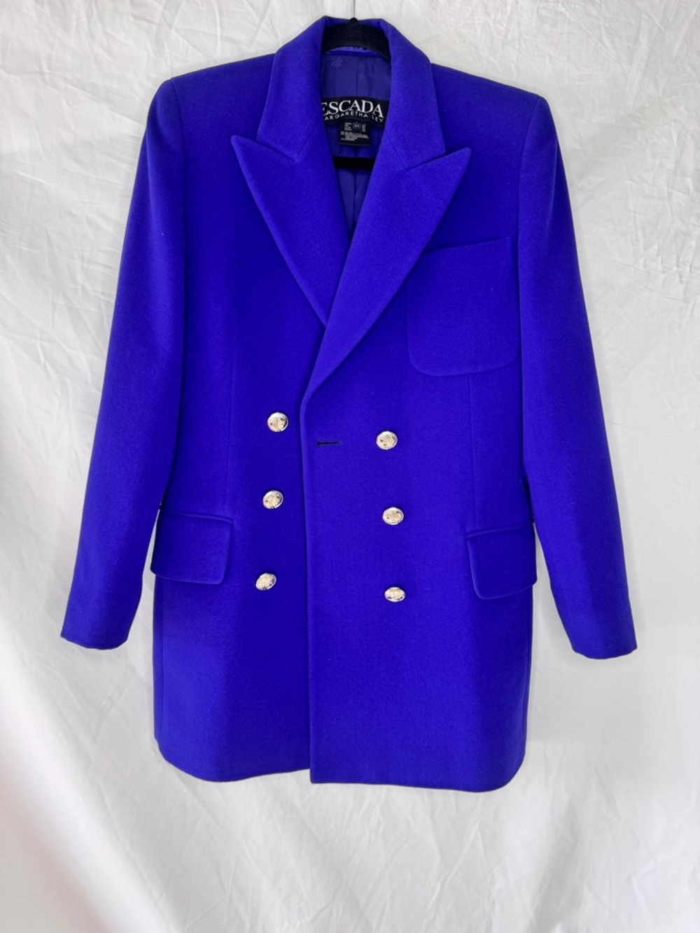 Escada Vintage Rare Double-Breasted Coat in Royal Blue with Silver Star Buttons
